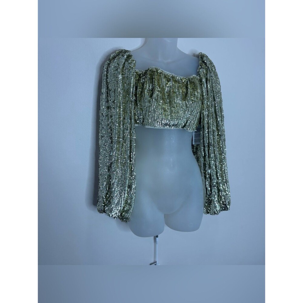 ASOS gold limited edition Sequin Puff-Sleeve Cropped Top size 6 NWT Festive